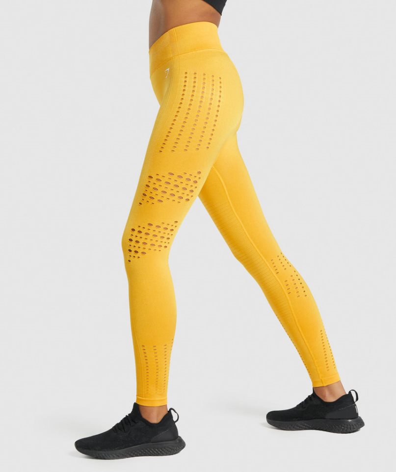 Women's Gymshark Glow Seamless Leggings Yellow | NZ 5IJEOZ